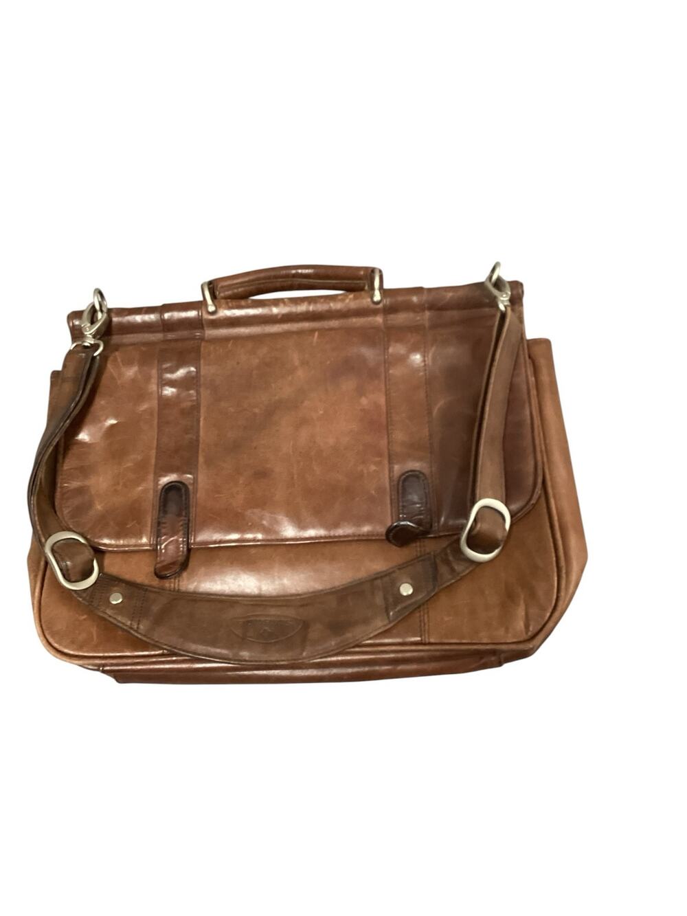 Vintage Samsonite Genuine Leather Messenger Briefcase Cognac Brown Satchel